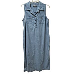 True Blue Vintage Sleeveless Cotton Check Plaid Blue Long Dress 90s Y2K-Size M?